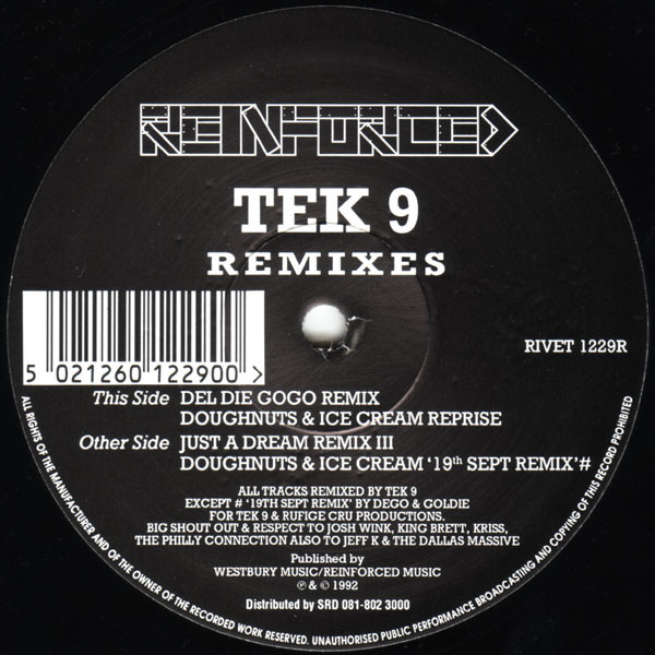 Just A Dream (Remixes) by Tek 9 - 12", UK. 1992. Electronic/Breakbeat, Hardcore, Jungle Very Good (VG) Generic - vinyl For Sale in Nottingham. - 2