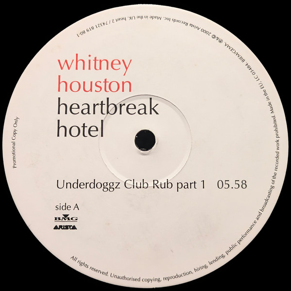 Heartbreak Hotel by Whitney Houston - 12", Promo, UK. 2000. Electronic/UK Garage Very Good Plus (VG+) Generic vinyl Nottingham.
