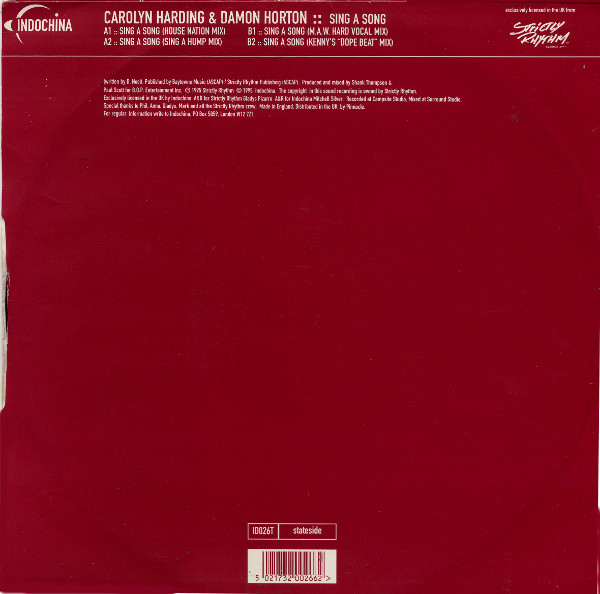 Sing A Song by Carolyn Harding & Damon Horton - 12", UK. 1995. Electronic/House, Garage House Very Good Plus (VG+) Very Good Plus (VG+) - vinyl For Sale in Nottingham. - 2