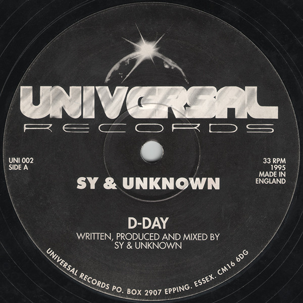 D-Day / Play The Theme by Sy & Unknown - 12", UK. 1995. Electronic/Breakbeat, Hardcore, Happy Hardcore Very Good Plus (VG+) Very Good Plus (VG+) vinyl Nottingham.
