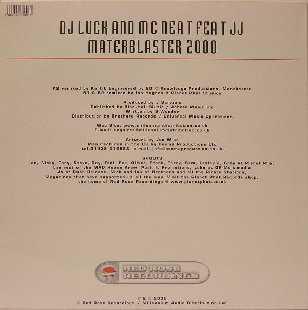 Masterblaster 2000 by DJ Luck And MC Neat* Feat JJ (5) - 12", Single, UK. 2000. Electronic/UK Garage Near Mint (NM or M-) Near Mint (NM or M-) - vinyl For Sale in Nottingham. - 2